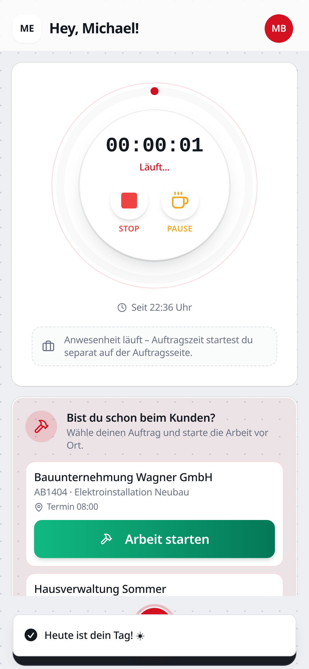 Relexable Connect Mitarbeiter-App mit Zeiterfassung